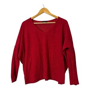 Everly V-Neck Knit Top Red Drop Shoulder Women’s Size M